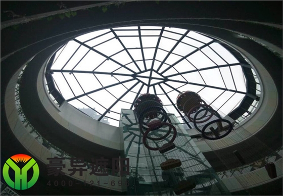商场圆形玻璃顶电动遮阳天棚帘,豪异上海天棚帘厂家,4000-121-696