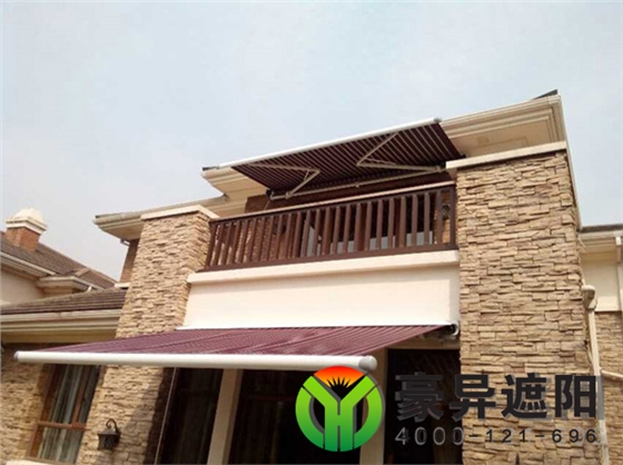 别墅露台电动伸缩遮阳棚,豪异户外伸缩遮阳棚厂家,4000-121-696