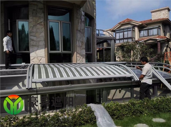 锦乡庄园阳光房玻璃顶电动遮阳棚,豪异遮阳,4000-121-696