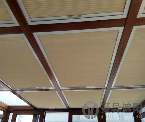 阳光房电动遮阳帘-电动风琴天棚帘亮相南郊别墅,豪异遮阳,4000-121-696