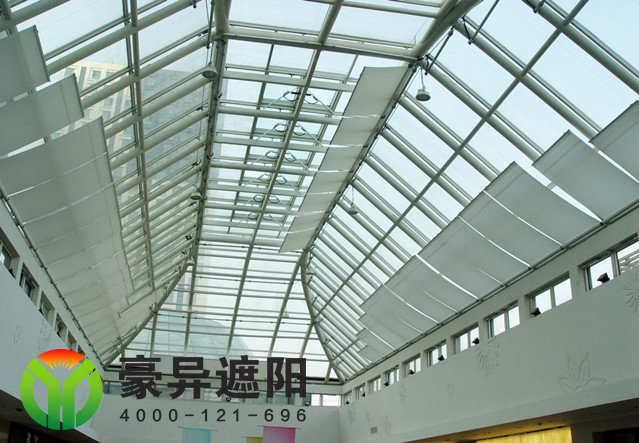FSS玻璃顶电动遮阳帘,卷轴式天棚帘厂家,豪异遮阳,4000-121-696