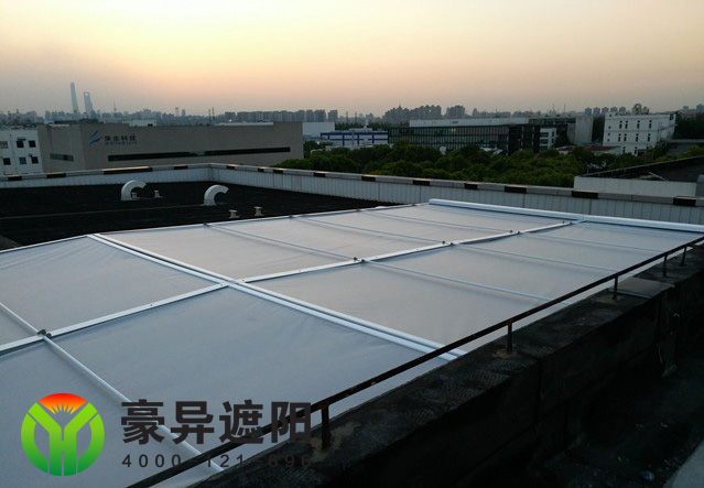 户外电动遮阳帘,玻璃顶外电动天棚帘,豪异上海天幕棚厂家,4000-121-696
