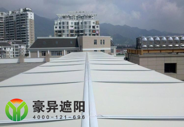 户外天幕遮阳棚,玻璃顶电动遮阳天幕,豪异上海天棚帘厂家,4000-121-696