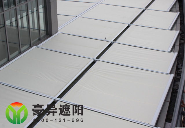 商场玻璃顶户外天幕遮阳棚,豪异上海电动天棚帘厂家,4000-121-696