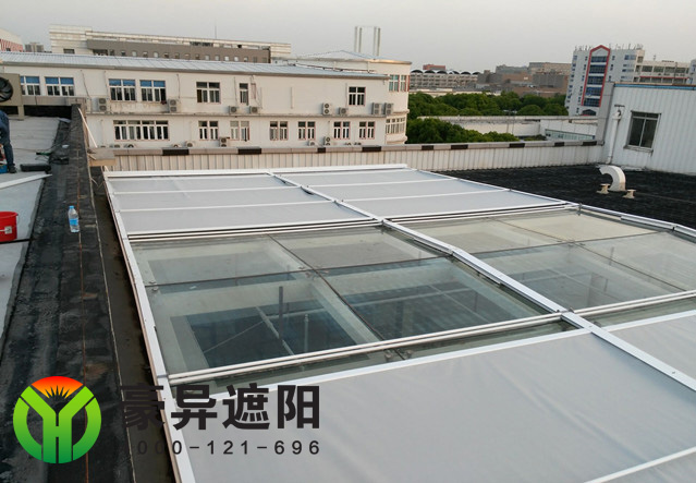 玻璃顶外电动遮阳帘,户外电动天棚帘,豪异上海天极帘厂家,4000-121-696